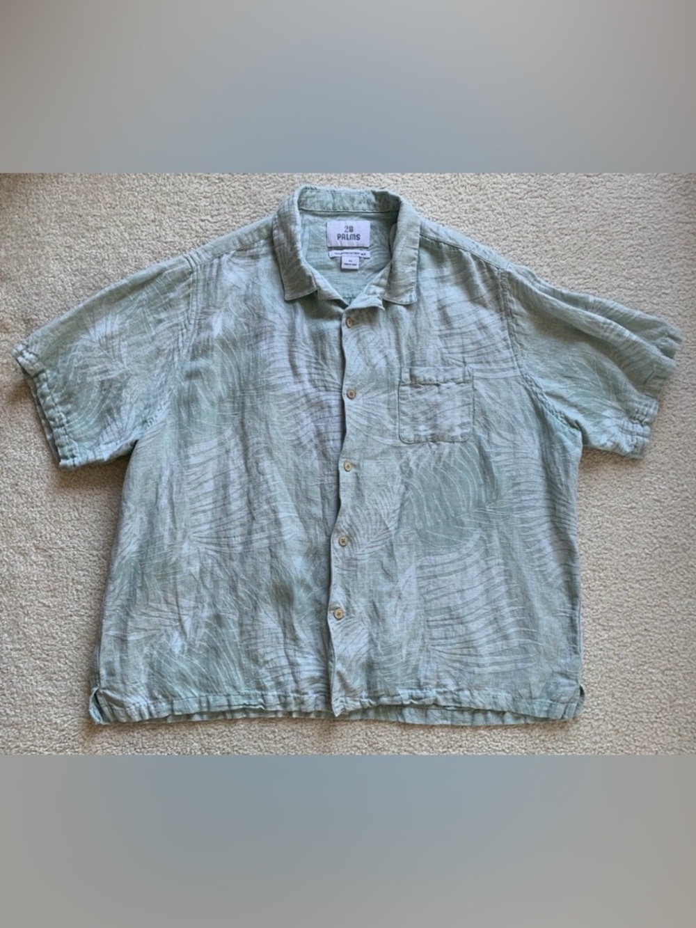 28 Palms Linen Silk Hawaiian Camp Shirt Mens XXL Aqua Relaxed Tiki Resort Vacay